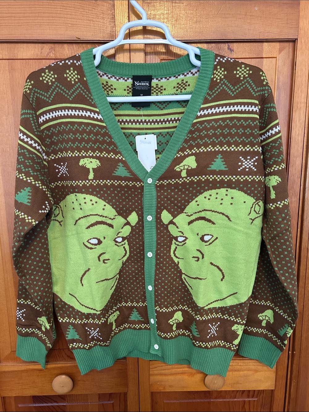 DreamWorks Shrek Graphic Green & Brown Cardigan Sweater